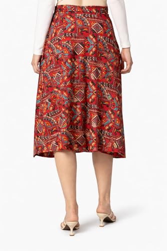 Image of Women's Floral & Animal Print Wrap Skirt - Midi Length A-Line Summer Skirt with Side Tie-Up, Tropical Cheetah Tiger Casual Beach Wear