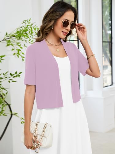 Image of Heymoments Women's Thin Shrugs Short Sleeve Lightweight Cropped Tops Open Front Knitted Cardigan for Dress Summer Bolero