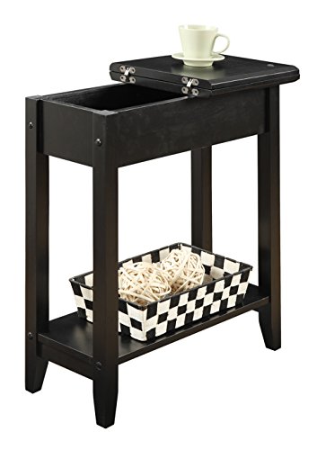 Convenience Concepts American Heritage Flip Top End Table 23.25" - Classic Narrow Chairside Accent with Hidden Storage & Lower Shelf for Traditional, Modern Living Room, Black