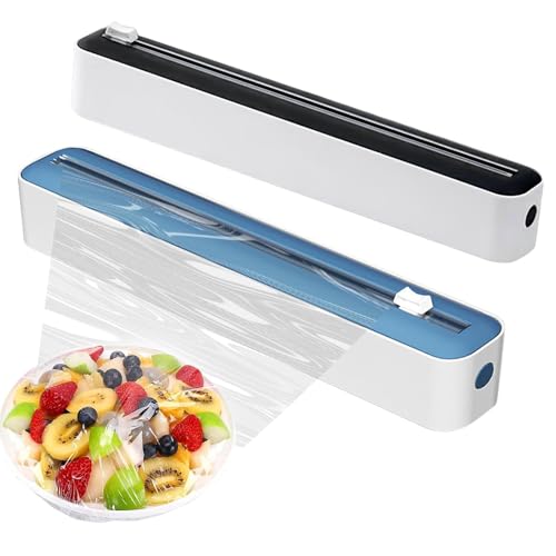 UptVin 2Pcs Cling Film Dispenser and Cutter 2-in-1 Magnetic Clingfilm Dispenser with Cutter UK Plastic Wrap Cutter Foil Dispenser for Kitchen (Blue & Black)
