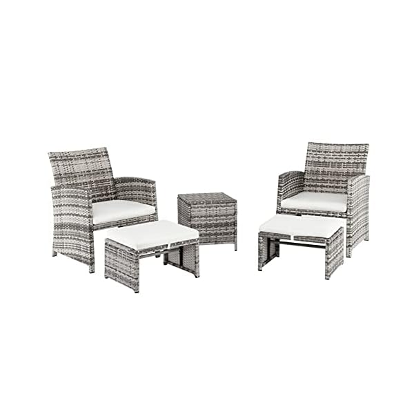 CHENGSYSTE Dining Set Patio Dining Set，5pcs 2 Chairs 2 Footstools 1 Coffee Table Combination Sofa Gray Your Front or Backyard Patio Furniture, Patio Furniture Sets