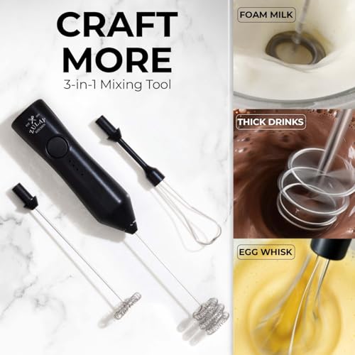 Image of Zulay Kitchen Rechargeable Milk Frother Handheld - Frother Wand, Drink Mixer, Electric Whisk Frother, for Cappuccinos, Matcha & Protein Powder - Dynamic 3 Whisk, 3 Speed 500mAh Black