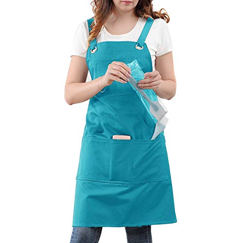Professional Kitchen Artist Apron, Cross Back + Quick Release Buckle + 6 Pockets, Adjustable M to XXL(100% Cotton, 27
