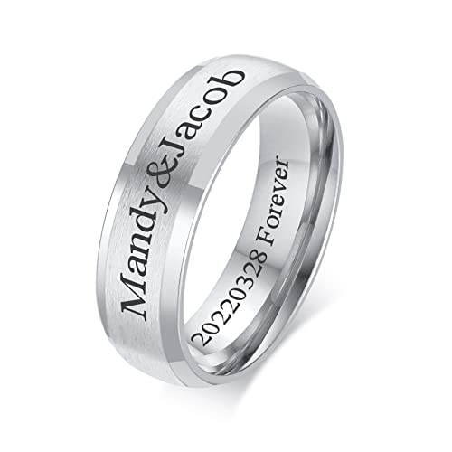 VNOX Customize Personalized 6MM Stainless Steel Simple Matte Brushed Finish Wedding Band Engagement Rings for Men Women,Size 10
