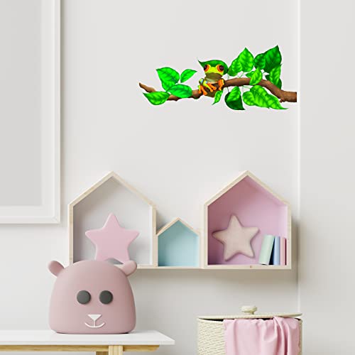 Royolam Red-Eyed Tree Frog On Branch Wall Decal Nursery Animal Wall Sticker Removable Peel And Stick Waterproof Wall Art Decor Stickers For Kids Baby Classroom Preschool Living Room Playing Room Bedroom School #TOP2