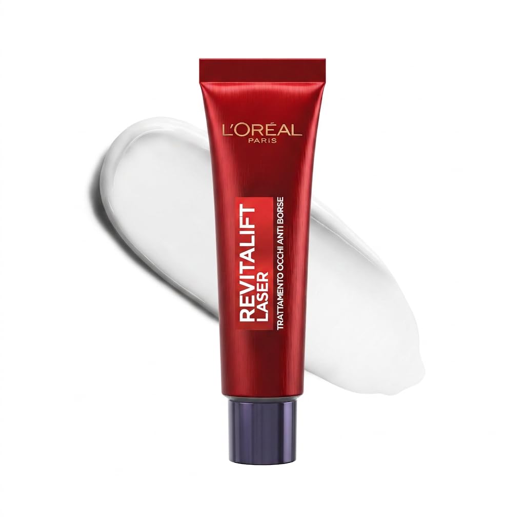 L'Oréal Paris Contorno Occhi Tonificante, Per uno Sguardo Illuminato e Riposato, Borse e Rughe Ridotte per 8H, Contorno Occhi Levigato e Disteso, Revitalift Laser Eye Bag Instant Eraser, 15 ml