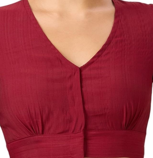 Image of Studio Shringaar Women Viscose Half Sleeve Smart V Neck Readymade Saree Blouse
