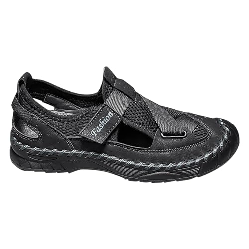 Sandalias de trekking para hombre, de piel, transpirables, antideslizantes, impermeables, para correr, con puntera cerrada, ligeras, de verano, de playa, Negro , 43 EU