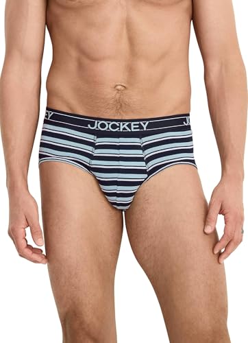 Jockey Men's Underwear Lightweight Cotton Blend Brief - 5 Pack, Mid Grey/Bluest Blue/Suitable Stripe/True Navy/Red Pear, XL3