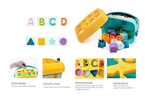 Image of DEUSON ECOM Plastic First Block Shapes Colors and Sorter, 16 Blocks, ABCD Blocks and Shapes, Educational Learning Activity Toy for 1 2 3 Year Boys and Girls (Multicolour) (16 pieces)