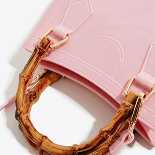Bamboo Handle Purse for Woman PVC Handbag Cute Crossbody Purses Lightweight Elegant Top Handle Tote Satchel Bag2
