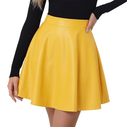 WERFORU Lederrock Damen Minirock Leder Rock für Damen Elastische Taille A-Linien Pull On Skater Röcke