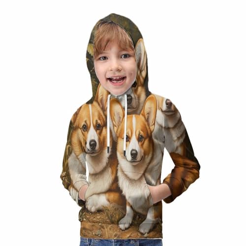 Pull motif corgi imprimé 3D avec capuche pour ado fille et garçon - 5
