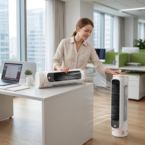 Climatiseur tour blanc avec circulation d'air 3D et mini ventilateur portable sans pales