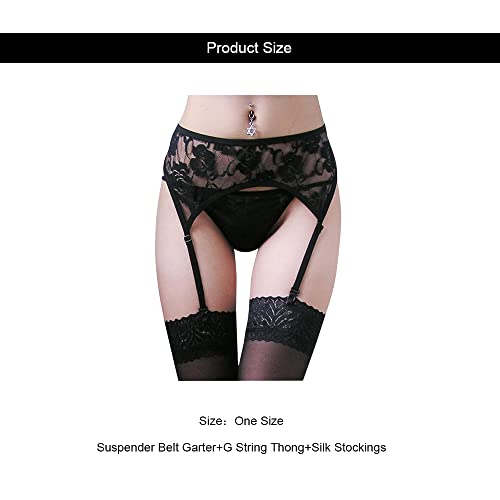 TOEECY-Ligueros-Mujer-Sexy-Encaje-con-Medias-Tanga-4-Ligas-Ajustables-Lenceria-Erotica-Ropa-Interior-Liga-Negro