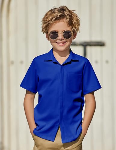 Image of Arshiner Boys Short Sleeve Dress Shirts Solid Button Down Shirts