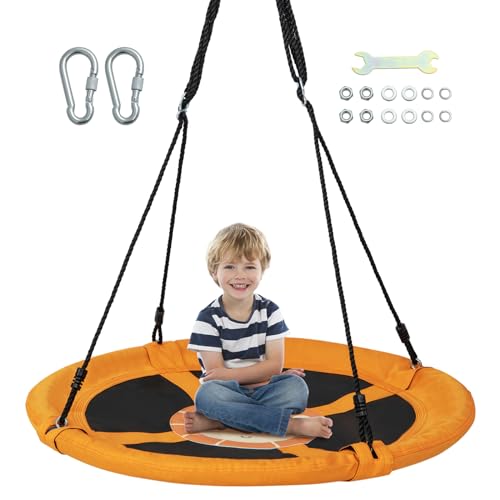 GOPLUS Nestschaukel, Ø100cm Kinderschaukel höhenverstellbar bis 100kg, Hängeschaukel mit Löwe/Dinosaurier/Einhorn-Motiven, Baumschaukel Rundschaukel für Kinder ab 3, Indoor & Outdoor (Gelb) GOPLUS Nestschaukel, Ø100cm Kinderschaukel höhenverstellbar bis 100kg, Hängeschaukel mit Löwe/Dinosaurier/Einhorn-Motiven, Baumschaukel Rundschaukel für Kinder ab 3, Indoor & Outdoor (Gelb)