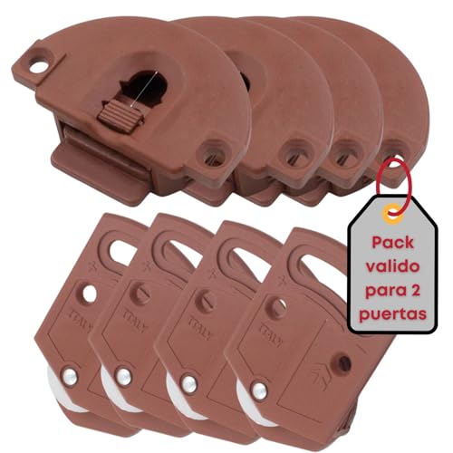 Kit Puertas Correderas Armario. (4uds). Kit Ruedas Puerta Corredera válido para 2 puertas. Guia Puerta Corredera para muebles. AlburanⓇ