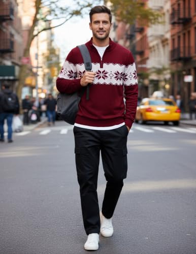 Image of COOFANDY Men Quarter Zip Sweater Classic Fit Knitted Sweater Pullover
