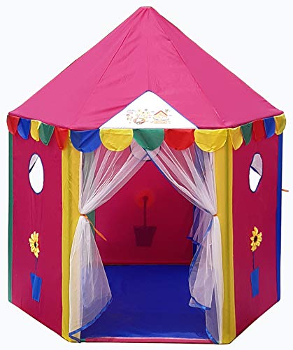 HOMECUTE Hexagonal Hut Type Play Tent House Three Door- Pink,Kid, 1 Tent House Theme