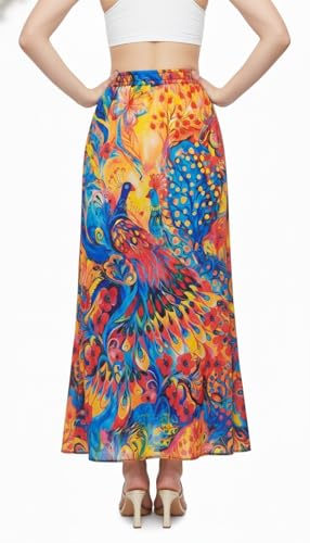 Image of VAGISHA Women's 4-Metre Flared Long Skirt | Skirts for Women Long Length | Long Skirts for Girls | Ethnic & Boho Printed Wear with Elastic Waist | Perfect for Party, Festive & Casual Look