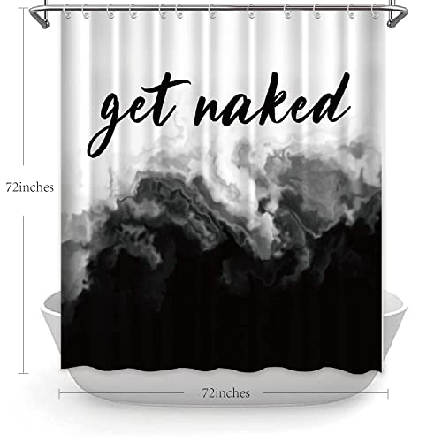 Ouyisha Black Ombre Shower Curtain Get Naked Shower Curtain White Grey Funny Cute Art Fonts Quotes Fabric Shower Curtain For Bathroom Decor Waterproof With Hooks Machine Washable, 72” X 72” #TOP3