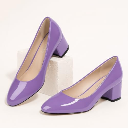 Image of SKYSTERRY Women's Low Heel Dress Pumps Shoes 2 Inch | Low Chunky Block Heel Pumps, Closed Round Toe Heels, Patent Leather Office Work Wedding Pumps Shoes