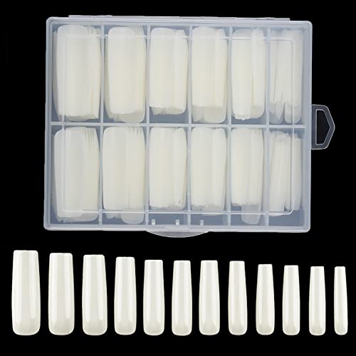 240PCS Extra Long Square Shaped Nail Tips Full Cover Acrylic Nails with Box （Natural）