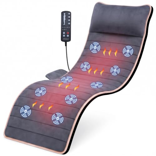 Snailax Matelas Massant Chauffant pour Corps Entier avec 10 Moteurs Vibrants, 4 Zones Chauffantes, 5 Modes et...