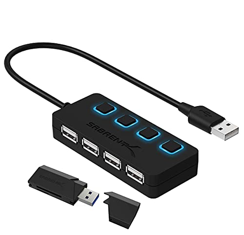 Sabrent SuperSpeed 2-Slot USB 3.0 Flash Memory Card Reader + 4-Port USB 2.0 Hub with Individual LED lit Power Switches