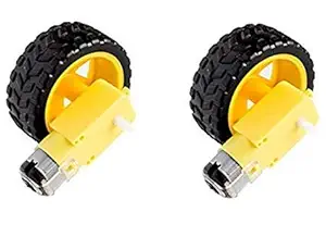 ERH India (Set of 2) DC Electric Dual Shaft Motor with Tire Wheel 3-6V Dual Shaft Gear Motor Magnetic Gearbox Engine for Arduino Smart Car and DIY Kits