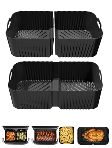 Air Fryer Liners Silicone for Ninja AF500UK, Premium 10cm High Reusable Silicone Liner for Ninja Foodi Flexdrawer AF500UK 10.4L,COSORI Dual TwinFry 10L Air Fryer Liner (3PCS, Black)