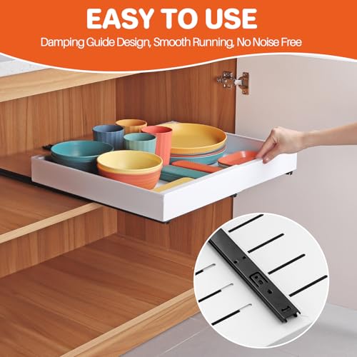 FUNYKICH Pull Out Cabinet Organiser, 32-52 cm Extendable Slide Out Drawers for Kitchen Cabinets, Depth 42 cm, Adhesive-Fixed Design and Screw Mounting, Silent Slide, Pull Out Kitchen Storage, 1 PACK - Image 5