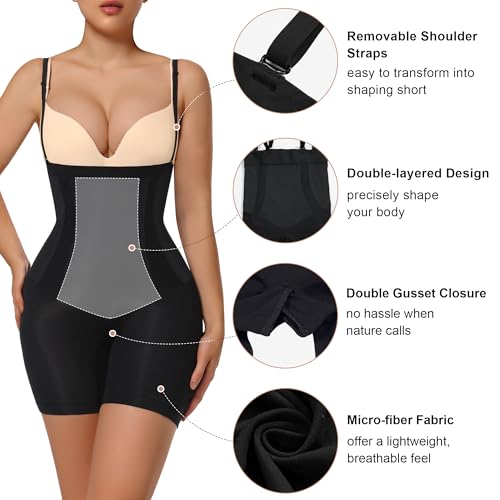 Image of SHAPERX Women's Shapewear Bodysuit Smoothing Tummy Control Body Shaper with Adjustable Straps Comfortable Mid-Thigh Shorts