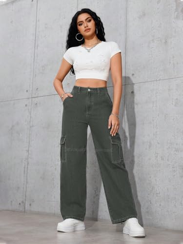 Image of Tagas Women Cargo Jeans | Women,s Cargos-Pants | (Women's) Denim Cargo's Pants || Cargo,s for Woman || Oversized-Jeans for Woman's || Loose Jeans Pant for Woman,s