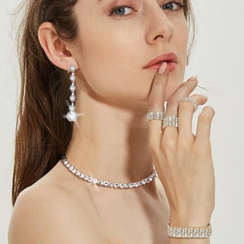 11 Pcs Silver Clutch Purse Crystal Jewelry Set for Women Shiny Rhinestone Jewelry Accessories for Evening Party Bride Wedding4