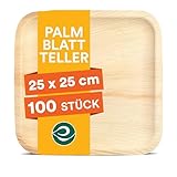 ECO SOUL quadratische Palmblatt Teller 25 Cm (10 Zoll) (100 Stück) | 100% kompostierbar & stabil | Bio Einwegteller aus Palmblatt | Hochwertiges Einweggeschirr für Party & Dinner