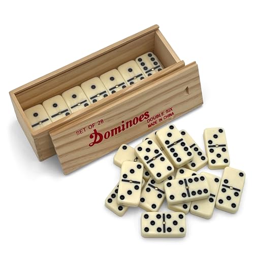 Double 6 Domino Set con Fichas Grandes y Caja de Madera