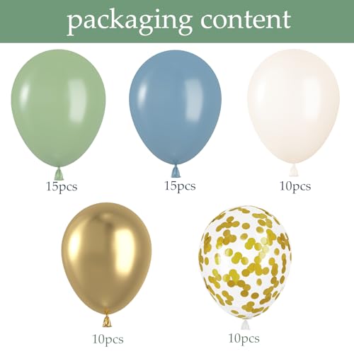 Luftballons Grün Blau 60 Stück, Grüne Luftballons, Salbeigrün Blau Helium Ballons Blaue Retro Grün Gold Luftballon Eukalyptus Grüne Latex Ballons für Geburtstag Babyparty Hochzeit Party Dekoration