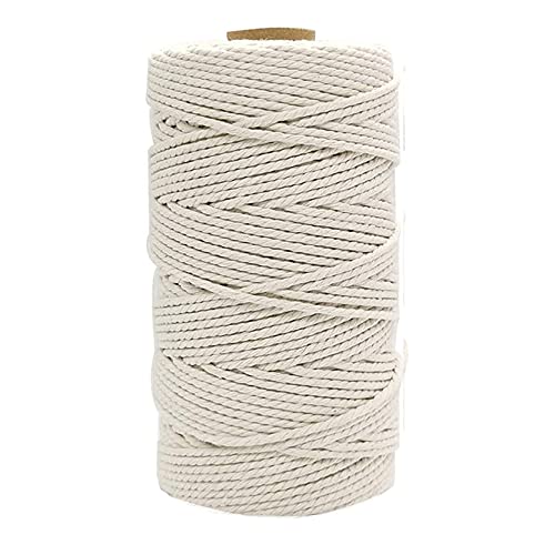 ZNKZJ 3mm Macrame Cord Beige 200m/500m/1000m,Thick Natual Cotton Twisted Macrame Rope,Macrame Cotton Rope DIY Craft Cords for Wall Hanging,Plant Hangers,Knitting,Beige-200m