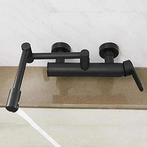 Robinet mural rotatif et extensible en laiton noir mat pour double évier