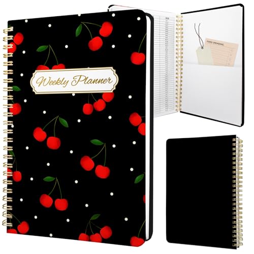 Stanoha Weekly Planner Undated - 52 Weeks To Do List Notebook A5 for Work: Weekly Task, Habit Tracker Journal, Goal Setting, Agenda Sprial Bound Organizer Book for Women Cute Stylish Design, Cherry