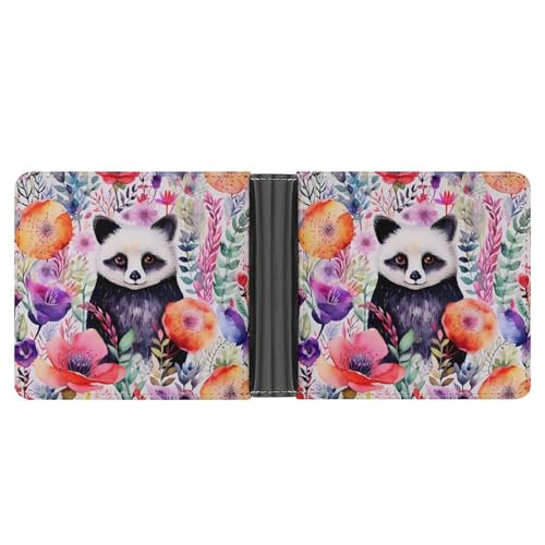 Watercolor Panda Flowers Funny Men's Slim Bifold Wallet with Multiple Card Slots Front Pocket Purse