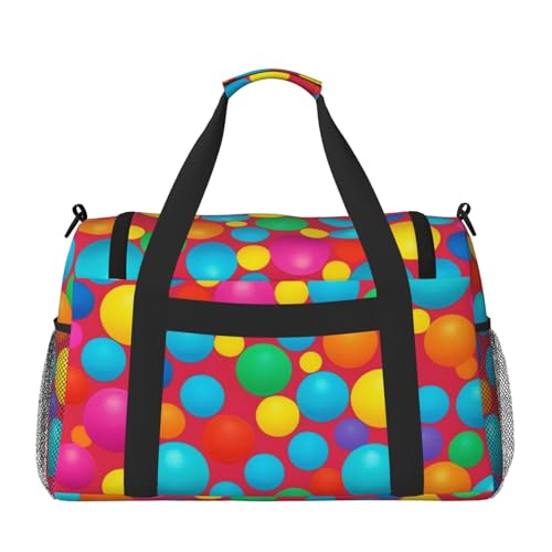 Blue Polka Dot Pattern Print Travel Duffle Bag - Foldable Personal Item Travel Bag for Women & Men,Carry-On Convertible Crossbody Tote Bags with Adjustable Shoulder Strap & Pockets 13x10.2x19.7 in2