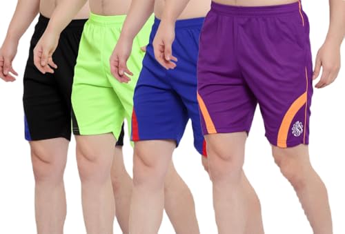 Image of Dia A Dia Men's Polycotton Running Sports Gym Shorts Pack of 4 Black Parrot Red Purple