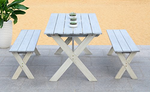 Safavieh Outdoor Collection Marina Grey And White 3-Piece Dining Set #TOP2