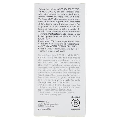 Korff 365 Protection, Ultra 100 Color Fluid do twarzy SPF50+ UVA/UVB i HEVL, bardzo wysoka nawilżająca ochrona przeciwsłoneczna do skóry wrażliwej, 40 ml