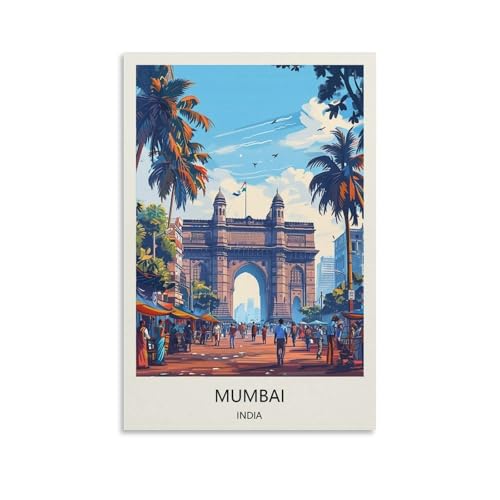 Vintage Painting Wall Art Mumbai India Landscape Poster 12x18inch(30x45cm) Canvas Prints for Living. Room And Hallway Decor