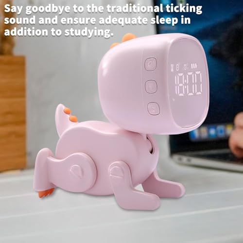 Image of jomparis Digital Dynamic Dinosaur Bedroom Alarm Clock with Night Light Gift for Kids Boys Girls Students -Pink