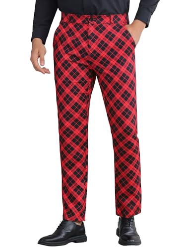 Lars Amadeus Plaid Pants for Men's Color Block Regular Fit Trousers Checked Dress Pants